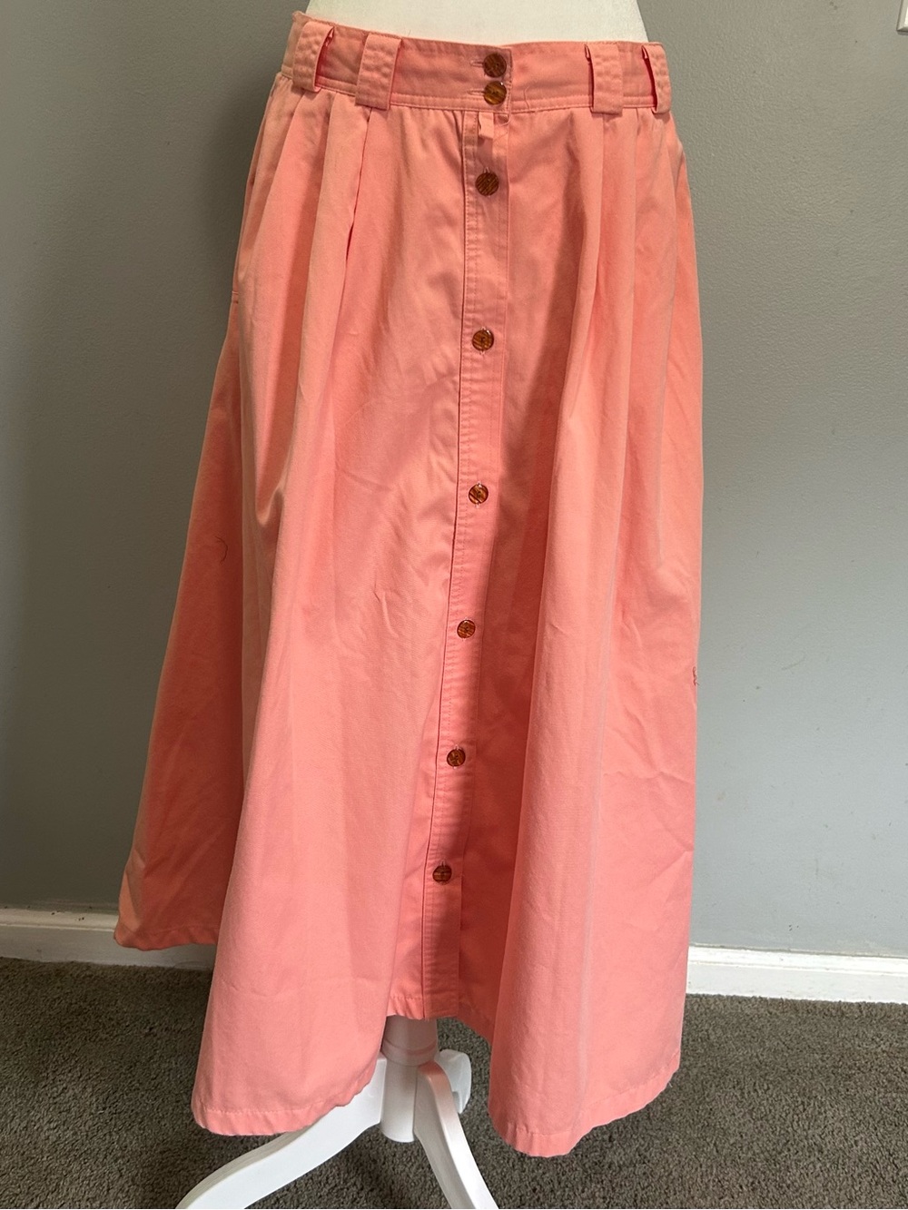 Vintage Silvercord Coral Button-Front Maxi Skirt w pockets Cottagecore